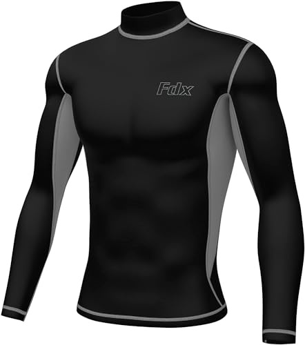 FDX Men's Thermal Compression Top Long Sleeve Base Layer Shirt Grey M