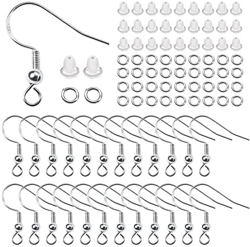 TOAOB 300 Stück 18 x 19 mm Silber Farben Ohrringe Selber Machen Set | mit 925 Versilbert Silber Ohrhaken Ohrring Basteln Haken Verschlüsse und 4 mm Biegeringe Schmuck Zubehör für DIY Ohrhänger