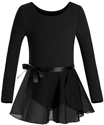 DANSHOW Girls Team Basic Long Sleeve Leotard with Skirt Kid Dance Ballet Tutu Dress(KD3028-M-06)