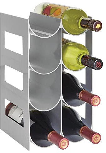 mDesign praktisches Wein- und Flaschenregal – Weinregal Kunststoff für bis zu 8 Flaschen – freistehendes Regal für Weinflaschen oder andere Getränke – grau