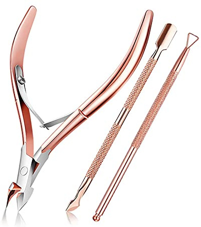 Cuticle Nippers and Cuticle Pusher, Cuticle Cutter Remover with Cuticle Scissors for Dead Skin - Durable Manicure Tools and Cuticle Clippers- Stainless Steel (Pink)