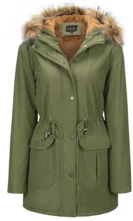 YFFUSHI Abrigo con capucha de piel sintética de las mujeres de manga larga chaqueta de forro polar forro de invierno parka ropa de abrigo, verde, 3XL