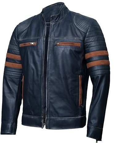 Cafe Racer Retro 2 Cazadora motera de cuero envejecido de estilo vintage para hombre, negro, Retro 1 piel auténtica., L