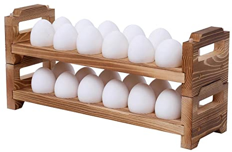 KingLin Stapelbarer Eierhalter aus Holz, Arbeitsplatte, Bauernhaus-Küche, frische Eier, Aufbewahrungsregal, Organizer-Tablett, 24 Fächer, natürliches Holz, chemikalienfreie Beschichtung
