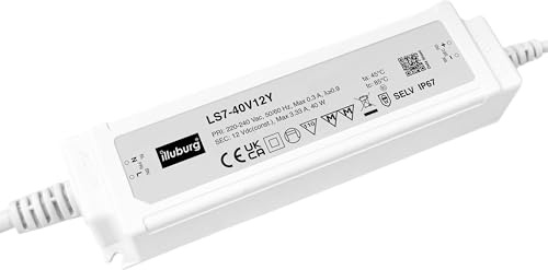 Transformador LED 12V 40W Impermeable IP67 Tensión Constante para Tira LED Alimentador Fuente de Alimentación LED