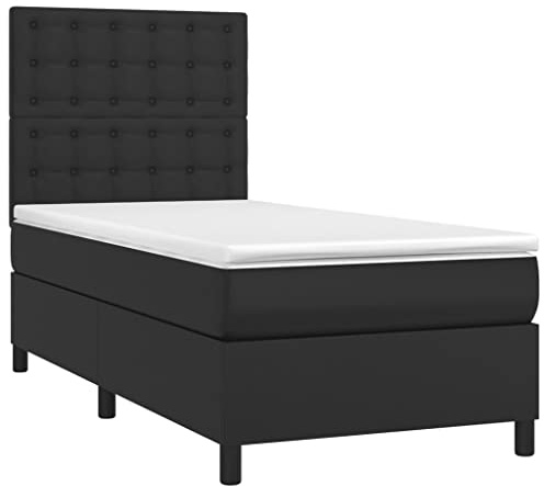 vidaXL Boxspringbett mit Matratze & LED Schwarz 90x200 cm Kunstleder
