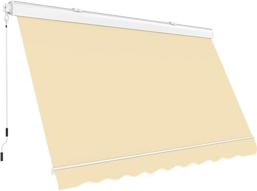 Tenda da sole Cassonata a Caduta in Alluminio Balcone Finestra Soffitto o Parete con Bracci Telo Poliestere 280gr/MQ Impermeabile (BEIGE, L200xP250CM)