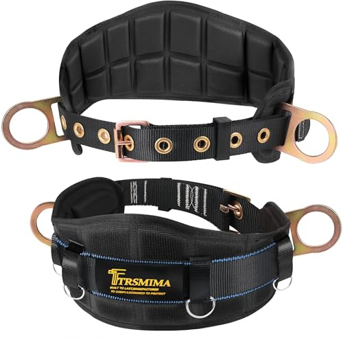 TRSMIMA Safety Harness Climbing Belt - Black Body Fall Protection Men Roof Tree Work Waist-Tongue Buckle Pad D-Ring