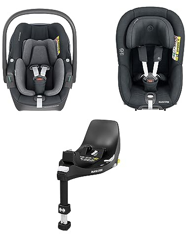 Maxi-Cosi FamilyFix 360 i-Size Basis, Pebble 360 i-Size Babyschale, Pearl 360 i-Size Kleinkindautositz Bundle - FlexiSpin-Drehung, Click & Go Installation, 0-4 Jahre, 40-105 cm, Graphite