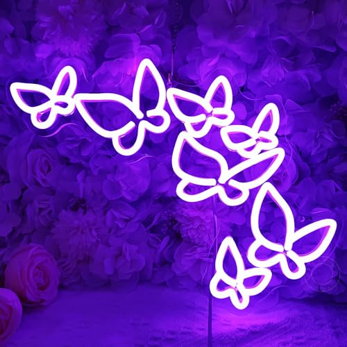 SYLHOME Neon-Lichtschild mit Schmetterling, für Mädchen, Schlafzimmer, Kinderzimmer, Schönheitsstudio, Wohnzimmer, Hochzeit, Geburtstag, Weihnachten, Party, leuchtendes Schild, Geschenke, 41,9 x 22,6