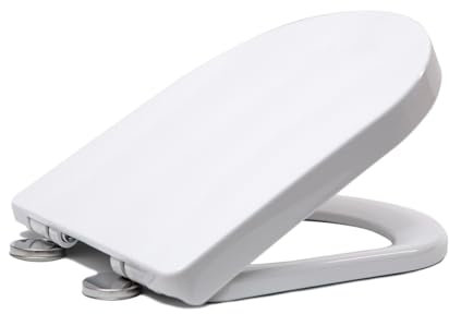 Premium D Shape Soft Close Toilet Seat with Adjustable Stainless Hinge, Quick Release, Easy Top Fixing, Anti-Bacterial Cover for Family Bathroom, White