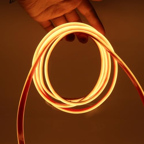 XUNATA COB Neon LED Streifen, 12V 320LEDs/m Superhell Hohe Dichte IP67 Wasserdicht, Selbstklebend Diffusion Flex Neon LED Schlauch für Heim DIY Festival Dekoration (Warmweiß, 2M)