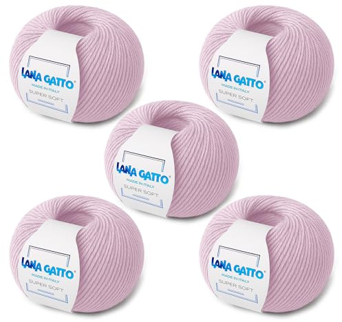 Strickgarn 100% reine Merino-Schurwolle Extra-Fine, line Super Soft von Lana Gatto Made in Italy, hochwertiges Garn zum Häkeln und Handstricken, 250g 625 Meter, (Rosa - 5284, 5)