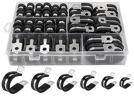 LAUGHERER 52 Stück Kabelschelle Kabelschelle Sortiment Kit Schwarz Edelstahl in 6 Größen 1/4 Zoll 5/16 Zoll 3/8 Zoll 1/2 Zoll 5/8 Zoll 3/4 Zoll