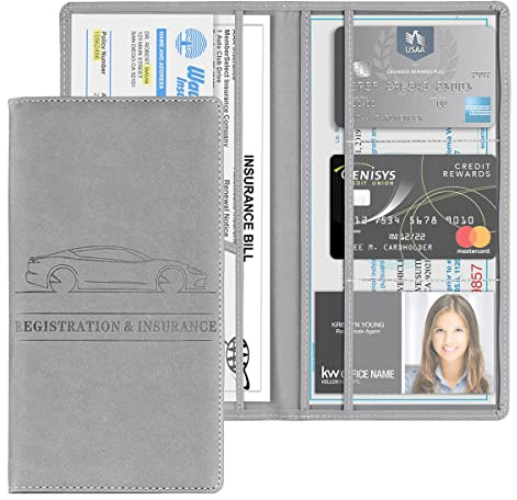 JNNJ Kfz Schutzhülle für Handschuhfach, Auto Dokumentenhalter, Autozulassung Versicherung PU Leder Fahrzeug Handschuhfach Organizer, Universal Auto-Interieur-Zubehör(Grau)