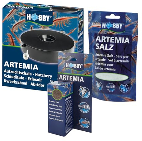 Hobby Set zur Artemia Aufzucht: Aufzuchtschale + 20 ml Eier + 195g Salz