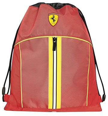 FERRARI KIDS - Sacca Coulisse Ufficiale Ferrari, Compatta e Versatile, Ideale per Palestra, Scuola, Viaggi, Portamerenda, Idea Regalo Bambini e Ragazzi, 35x42x2 cm, Rossa e Gialla