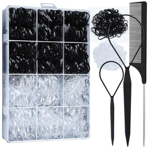 YGDZ Elastic Hair Ties, 1500 PCS Clear Rubber Bands for Hair, Black Hair Ties, Mini Hair Elastics Bands, Small Ponytail Holders, Hair Accessories for Girl, Toddler, Baby, Kids, Women