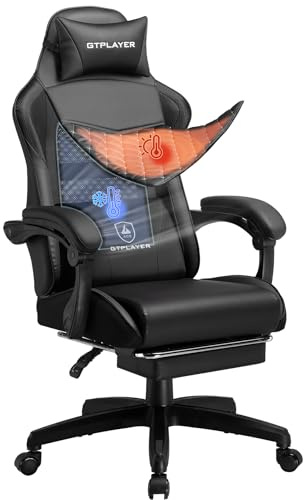 GTPLAYER Gaming Stuhl, Gaming Chair, Ergonomischer Höhenverstellbarer Bürostuhl, Zweckmäßig für Winter und Sommer, mit Doppelrückenlehne, mit Fußstütze, abnehmbarem Bezug, 150KG Schwarz