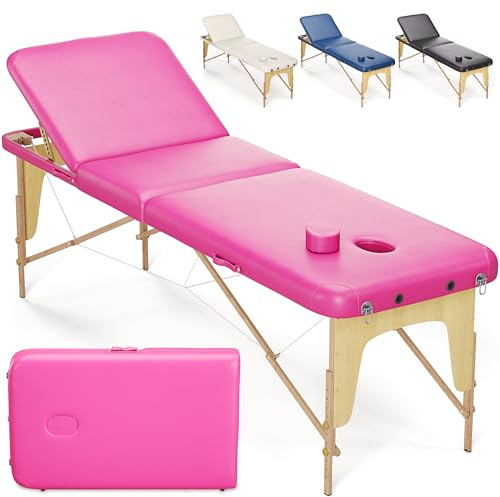 BELTOM® Table de Massage Basic 3 Zones Portables 185 x 60 cm. pour physiothérapie - Leger ne pèse Que 14,3 kg. - Cosmetique lit esthétique Pliante avec Panneau Reiki - Rose