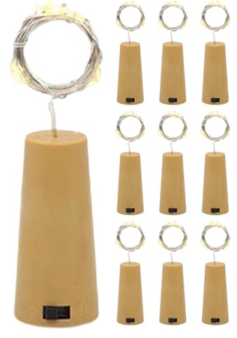 Arrovarp Wine Bottle Cork Lights | 10 Pack Wine Bottle Cork Lights with 20 LEDs | Fairy String Lights, Bottle Stopper Lights with 3 Speed Adjustment for