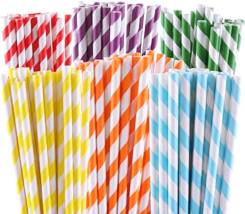ASelected 300 Pack Paper Straws,Paper Drinking Straws 100% Biodegradable Party Straw for Birthday, Wedding, Christmas, DIY Decoration, 6 Colors Rainbow Straws