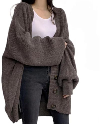 NESTMANY - Cardigan da donna vintage a maniche lunghe, oversize, stile streetwear coreano, aperto sul davanti, Y2K, cappotto in maglia, Marrone, Taglia unica