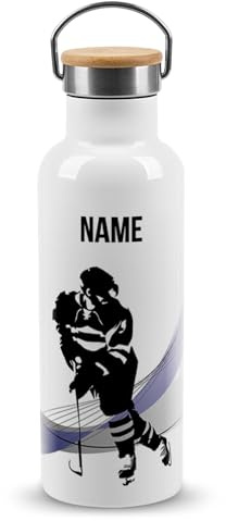 PR Print Royal Edelstahl-Trinkflasche für Sportler mit Name selbst gestalten - Eishockey - Geschenk Sportler, Personalisierte Geschenke für Männer | Thermosflasche Weiß, 500 ml