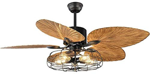 KUVAHECDH Heng Due Ventilatore da Soffitto con Luce 52 Industria Ventilatore da Soffitto Luce Moderna Intelligente Led Ventilatore da Soffitto Luce Remote E27 Lampadina Base 5 Lame Telecomando Led La