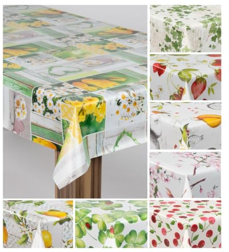laro Wachstuch-Tischdecke Wachstischdecke Gartentischdecke, Muster:Blumen Narzissen Tulpen Margeriten, Größe:100x140