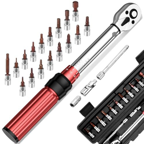 Drehmomentschlüssel Fahrrad Set 1/4 Zoll 2-24 Nm Drehmoment Torque Wrench Motorrad ± 3% Fehlergenauigkeit 21tlg Reparatur Tool mit zwei Richtung einstellbaren 72 Zähne Wende Ratschenkopf mit Click