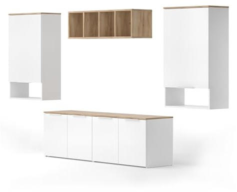 Vicco Wohnwand Wido Weiß/Sonoma | 5 Teile, kombinierbar mit weiteren Elementen der Wido Serie
