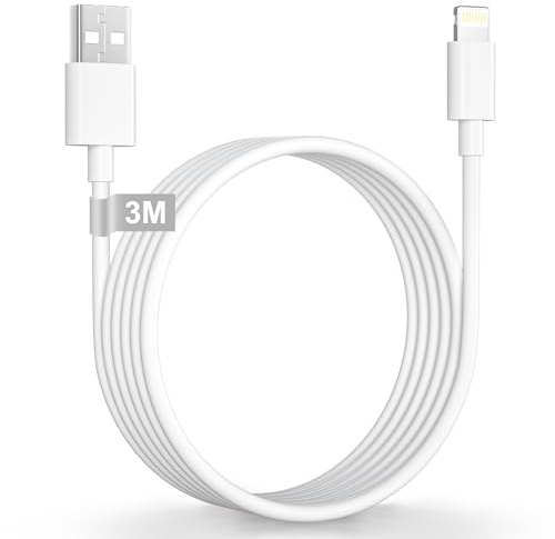 Lång USB-A till Lightning kabel 3M MFi-certifierad Lightning-laddningskabel | iPhone laddningskabel USB A till Lightning laddkabel USB snabbladdningskabel för iPhone 14 13 12 11 Pro Max XS XR X 8, iPad
