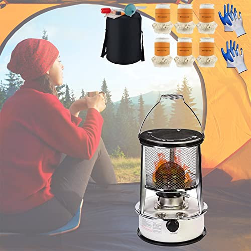 BomDog Stufa Di Riscaldamento per Tende con Borsa Di Trasporto e 6 Stoppini Stufa a Olio Di Cherosene per Uso Domestico Senza Elettricità Stufa per Riscaldatori Di Emergenza/6L/White