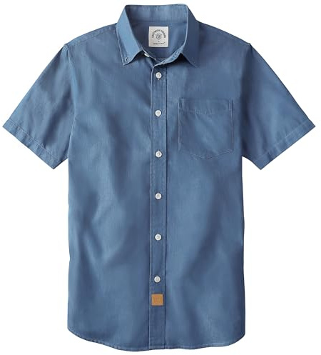 Dubinik® Camisas Hombre Manga Corta Cuadros Camisa Manga Corta Hombre Verano Botón Casual Vintage Trabajo Camisas para Hombre Vaquero L