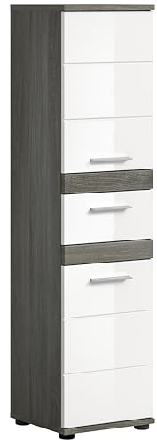 xonox.home - Standschrank Blake 35x137x31 cm in rauchsilber und weiß Hochglanz - Badschrank Hochschrank Badmöbel Midischrank - einfache Montage und hochwertig verarbeitet