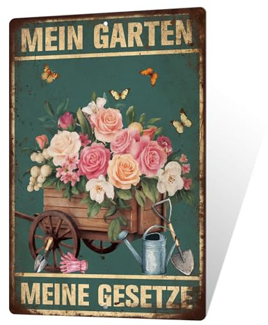 Putuo Decor Blechschild – Mein Garten, Meine Gesetze – Retro Gartendeko mit Blumenmotiv
