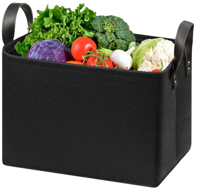 Funtery Felt storage basket, 37*27*23CM Filzkorb mit Griffe Aufbewahrungskorb faltbar filz aufbewahrungsbox für Regal Aufbewahrungsbox aus Filz für Kleidung, Handtücher, Accessoires(Schwarz)