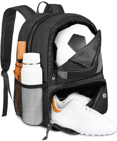 HoveeLuty Fotbollsryggsäck 13 x 17 x 8 rymlig fotbollsväska med boll- och skofack, andningsbar multifunktionell volleybollryggsäck för att bära, basket, fotboll, barnväskväskor för flickor
