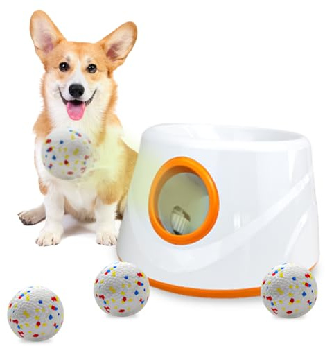 SOCO Automatischer Ballwerfer für Hunde – 3 Entfernungseinstellungen (20/35/50FT) mit 5,6 cm ETPU-Tennisbällen | Indoor/Outdoor Hundespielzeug | 4 Bälle & Schnellladung im Lieferumfang enthalten