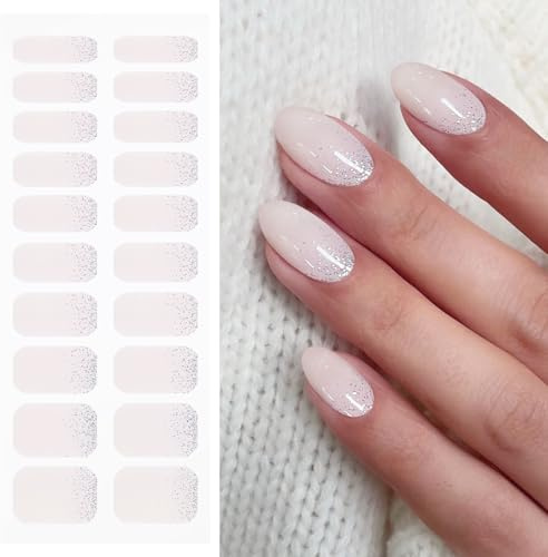 JMEOWIO Nagelfolie UV Härtend Silberglitter UV Gel Nail Strips Nagelsticker Nagelaufkleber Nail Art Dekoration Nageldesign Zubehör