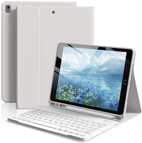 BFGTSJF Keyboard Case for iPad 9th / 8th / 7th Generation 10.2 inch 2021/2020/2019, iPad Air 3rd / iPad Pro 10.5 inch with Pencil Holder, Magnetic Detachable Bluetooth Keyboard - Gray
