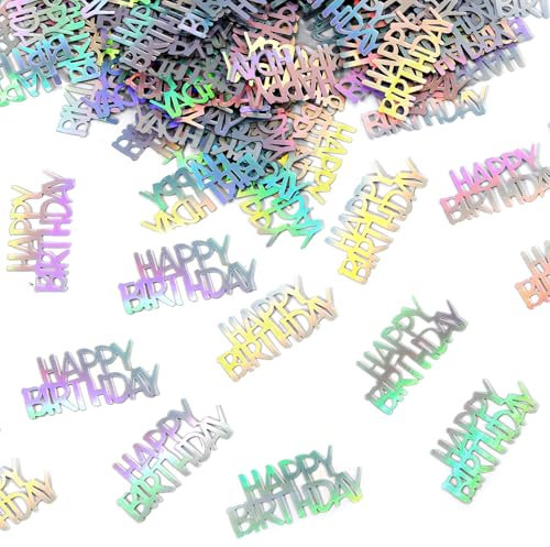 Gosknor 300pcs Iridescent Happy Birthday Confetti, Metallic Birthday Confetti for Party Decor Shiny Table Scatter for DIY Crafts Festive Table Decoration