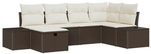 vidaXL Gartensofa-Set mit Kissen 6 pcs Braun Poly-Rattan, Garten und Terrasse, modernes modulare Lounge-Sofa Set, UV-beständig, Flexible Sitzgelegenheiten aus Poly-Rattan