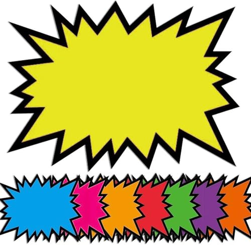 240 Stück Preisschilder Fluoreszierende, BetterJonny Blanko Preisschilder Neon Flohmarkt Starburst Zeichen Price Etikett für Supermärkten Geschäft Party Favors (7,6X12,8cm)