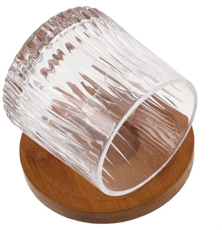 Mikikit Bicchiere Old Fashioned da Whisky Girevole con Base in Legno, 280ml, Vetro Resistente, Antiribaltamento per Bar e Pub