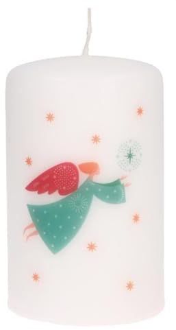 Butzon & Bercker Stumpenkerze Weihnachten Engel - 10x6 cm Adventskerze | Weiße Weihnachtskerze mit Sternenmotiv, 28h Brenndauer, ideal für Adventskranz, Tischdeko und festliche Dekoration