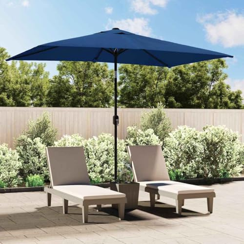 Parasol Déporté avec Mât en Acier, 300 x 200 cm, Toile Polyester Résistante aux UV, Système à Manivelle et Inclinable, Parasol de Jardin Extérieur, Parasol Terrasse, Bleu Azur