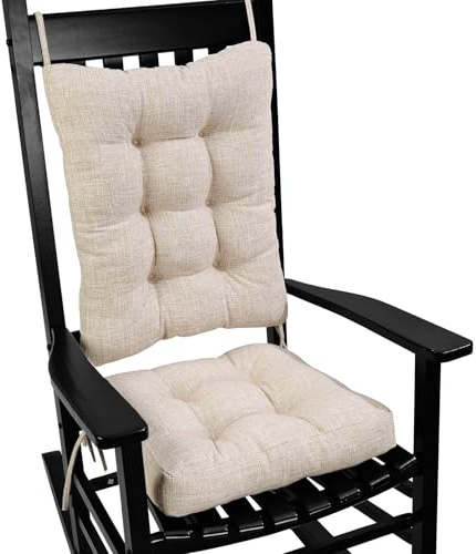 SINOSSO Rocking Chair Cushion Set with Thick Padding, Back Pillow & Seat Cushion with Ties, Modern Interwoven Style Indoor Living Room Rocker Chair Pads for Elderly Sitting, Beige