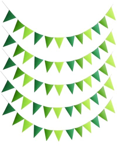HUVZOR 5 pezzi strisce da Bandierine Triangolari Feste festone Striscione, Feste Striscione Bandiere Decorazioni,per compleanno,Decorazione primaverile,Interne Esterna Decorazione(Verde)